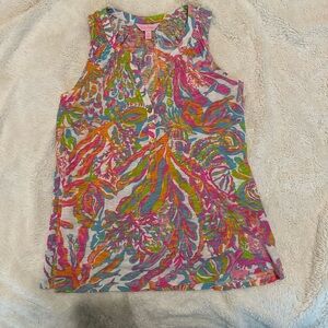 Lilly Pulitzer Essie Tunic Tank Top – Size Small – Pink Blue Coral Fish Print